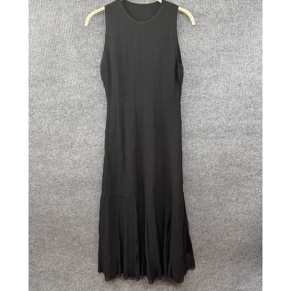 Commense Dress Women Small Black Ribbed Knit Sleeveless Midi Bodycon Evening